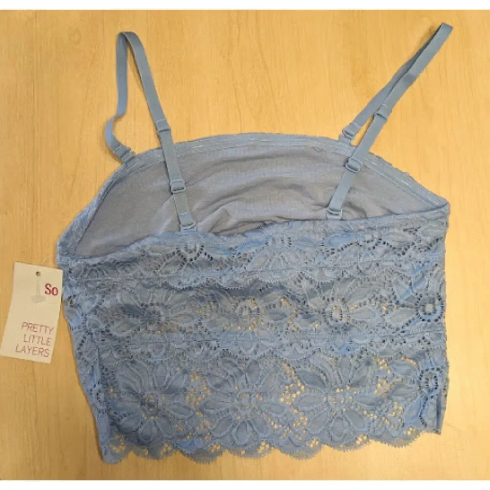NWT SO Pretty Little Layers Periwinkle Blue Floral Lace Bralette - Size Small